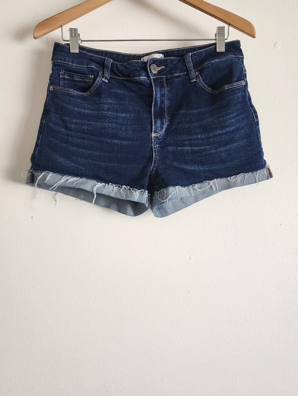 PAIGE Denim Shorts 29 Dark Wash Cuffed Raw Hem Enchant Stretch Jimmy Jimmy - Picture 2 of 12